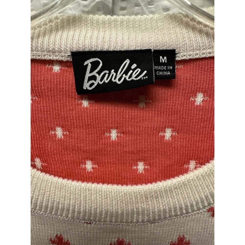 Womens Barbie Fairisle Snowflake Ponytail Knit Sweater Pink White Green Mattel M